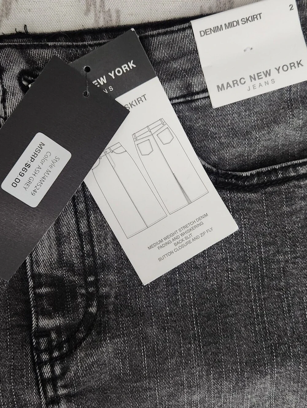 Marc‎ New York Jeans Denim Midi Skirt Ash Grey Stretch Faded MJ4MS249 Womens 2